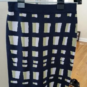 Ann Taylor XXS Navy/Gold/Cream Stretch Knit Skirt